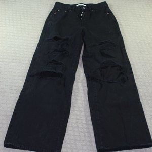 Pacsun Size 25 Black Destroyed Wide Leg Baggy Button Fly Jeans - NWOT